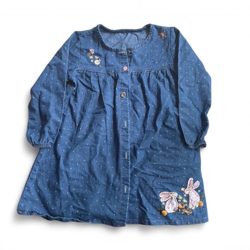 Blue Denim Dress with Embroidered Details